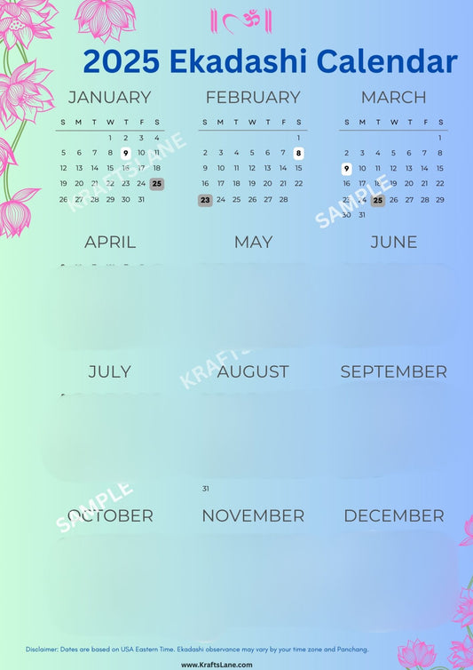 2026 Ekadashi Calendar Hindu Fasting Dates Digital Download PDF