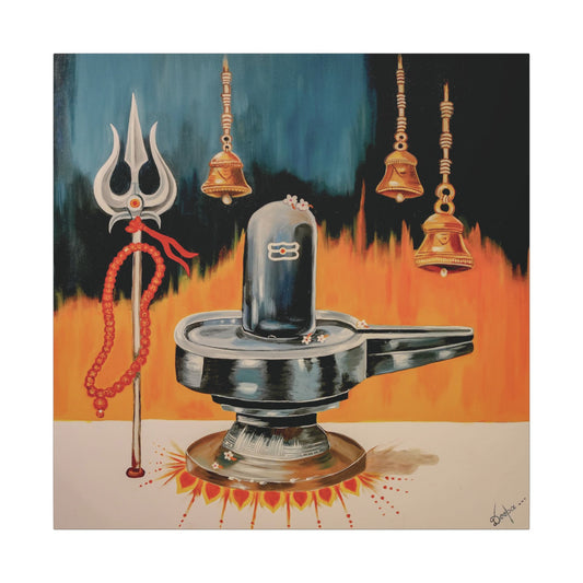 Shiva Lingam Canvas Art – Hindu Temple Trident & Bells Wall Decor