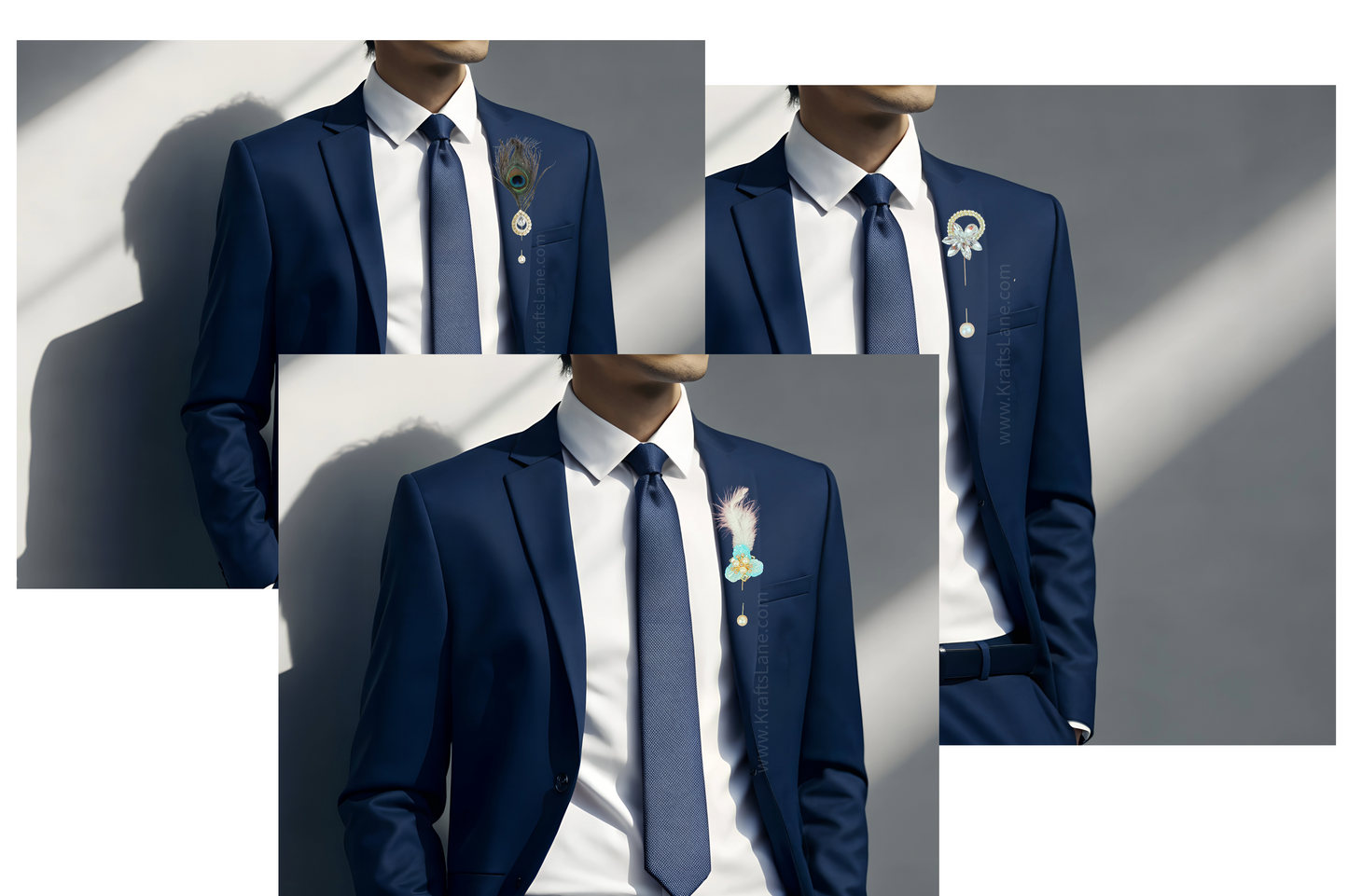 Statement Brooch Pins – Peacock Feather & Gemstone Decorative Lapel Pins for Wedding, Party & Formal Wear