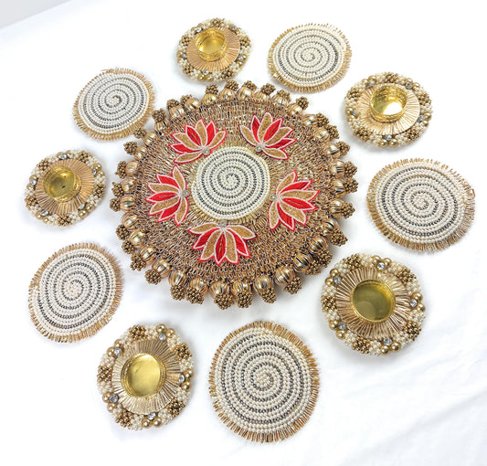 Vibrant Handmade Rangoli Set | Colorful Floor Spread | Perfect for Festivals & Occasions | Durable & Reusable | Ideal for Housewarming and Unique Gift (Pearl & Gold)