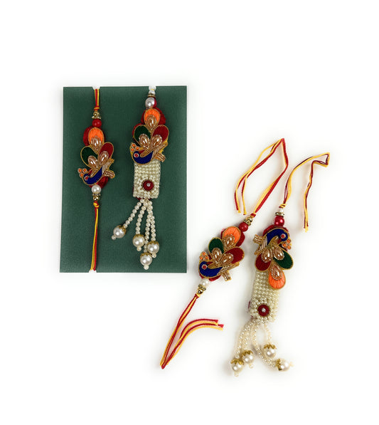 Premium Handmade Rakhi Set-Designer, Traditional Rakhi for Bhai-Bhabhi, Kids, Brother-Sister|High-Quality Raksha Bandhan Gift with Roli Chawal