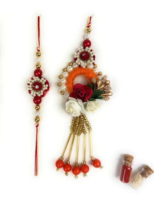 Premium Handmade Rakhi Set-Designer, Traditional Rakhi for Bhai-Bhabhi, Kids, Brother-Sister|High-Quality Raksha Bandhan Gift with Roli Chawal | Floral