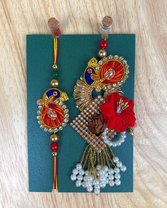 Premium Handmade Rakhi Set-Designer, Traditional Rakhi for Bhai-Bhabhi, Kids, Brother-Sister|High-Quality Raksha Bandhan Gift with Roli Chawal