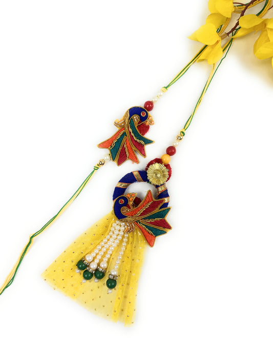 Premium Handmade Rakhi Set-Designer, Traditional Rakhi for Bhai-Bhabhi, Kids, Brother-Sister|High-Quality Raksha Bandhan Gift with Roli Chawal | Peacock Style8