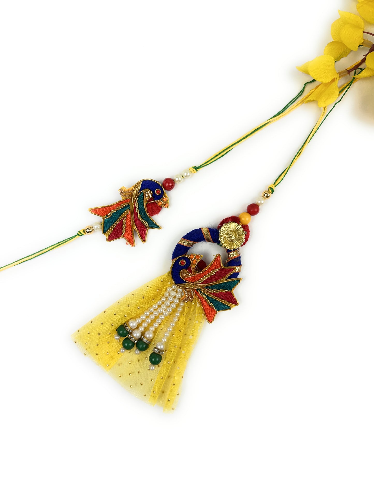 Premium Handmade Rakhi Set-Designer, Traditional Rakhi for Bhai-Bhabhi, Kids, Brother-Sister|High-Quality Raksha Bandhan Gift with Roli Chawal | Peacock Style8