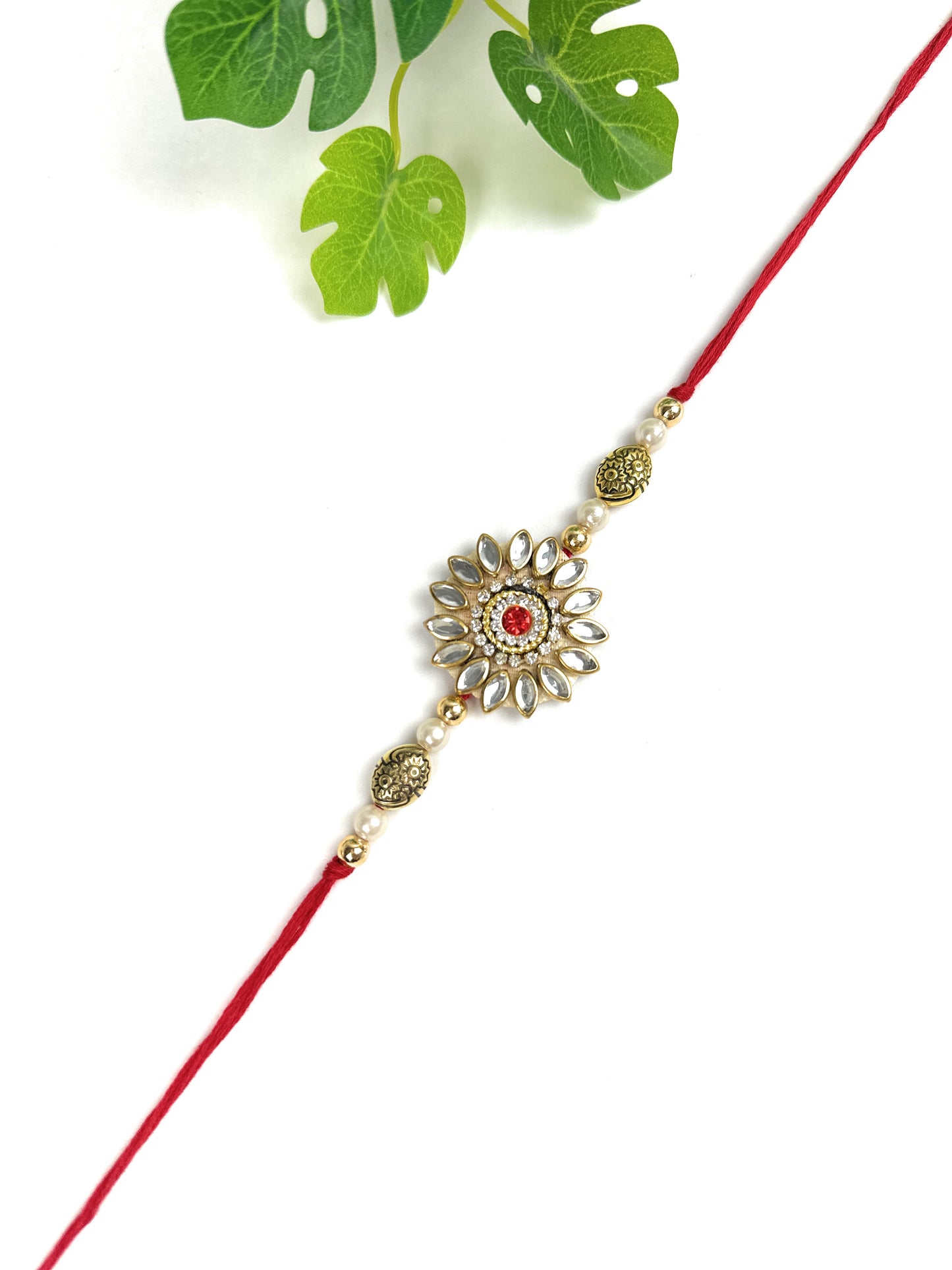 Premium Handmade Designer Traditional Rakhi Bhai, Brother, Sibling, Kids | High-Quality Raksha Bandhan Gift with Roli Chawal | Royal Kundan