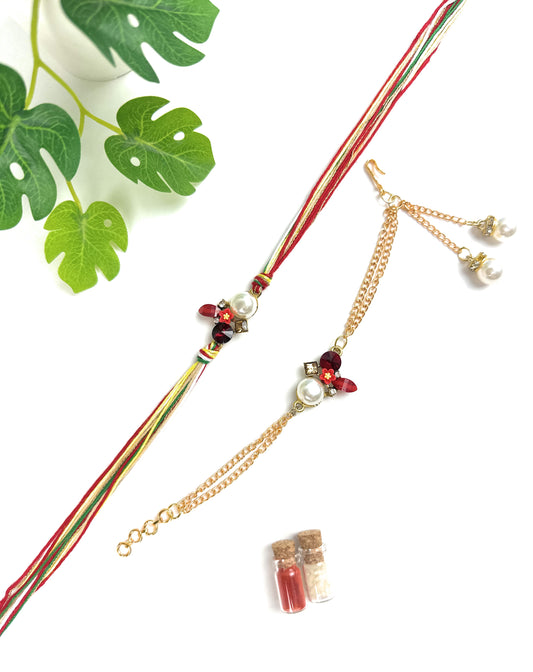 Premium Handmade Bhai Bhabhi Matching Rakhi Set-Designer, Traditional Rakhi for Brother-Sister|High-Quality Raksha Bandhan Gift with Roli Chawal | Bracelet