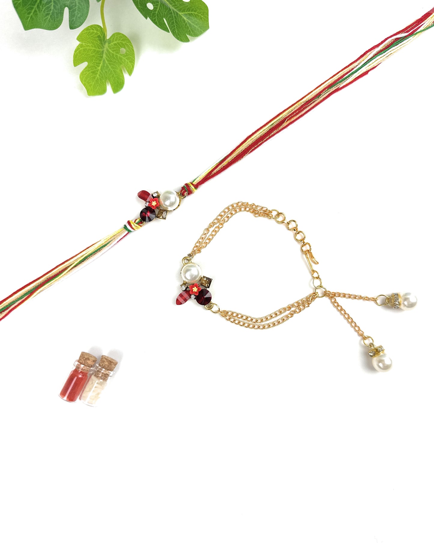 Premium Handmade Bhai Bhabhi Matching Rakhi Set-Designer, Traditional Rakhi for Brother-Sister|High-Quality Raksha Bandhan Gift with Roli Chawal | Bracelet