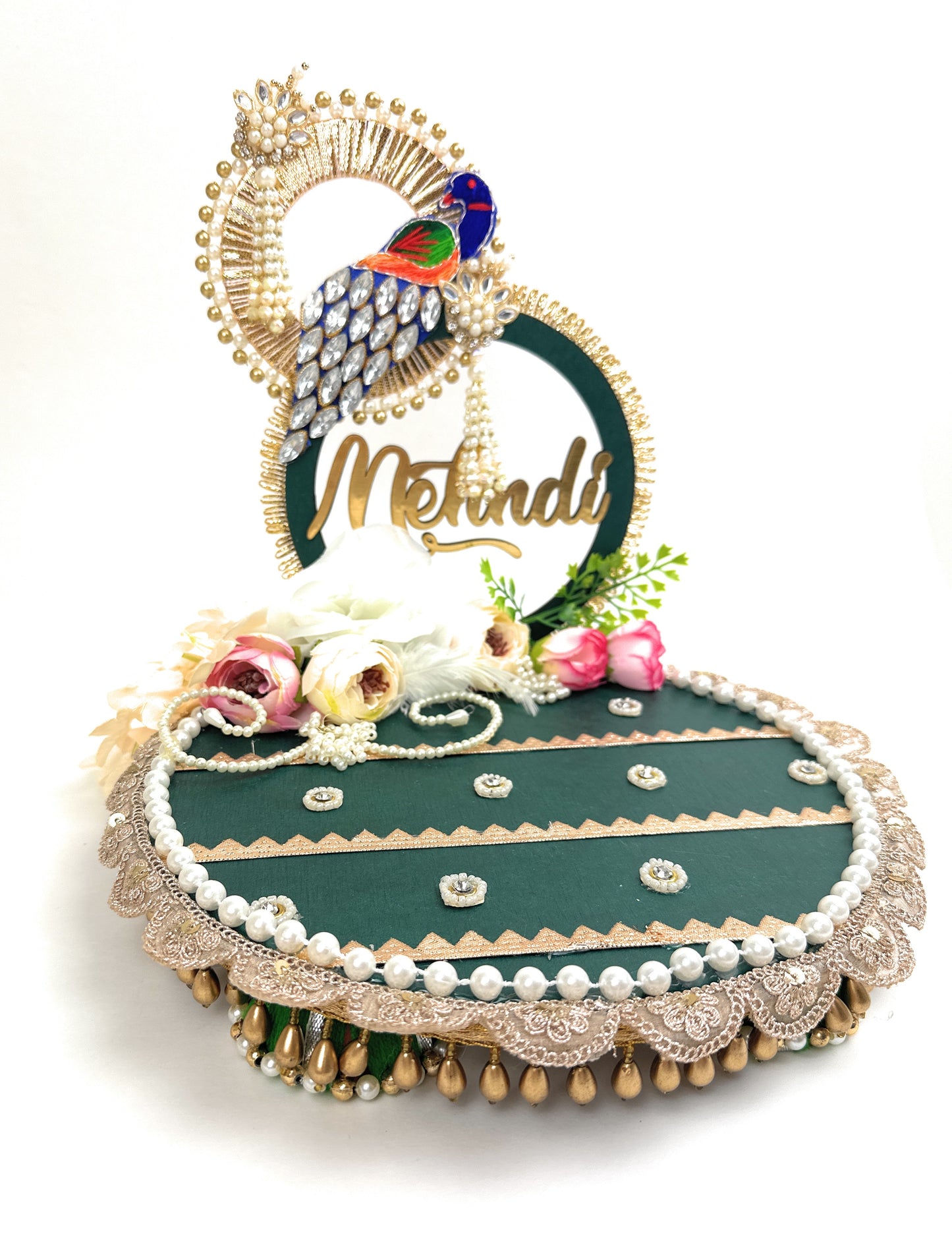 Green Gold Henna Tray – Handcrafted Mehndi Wedding Ritual Platter Décor