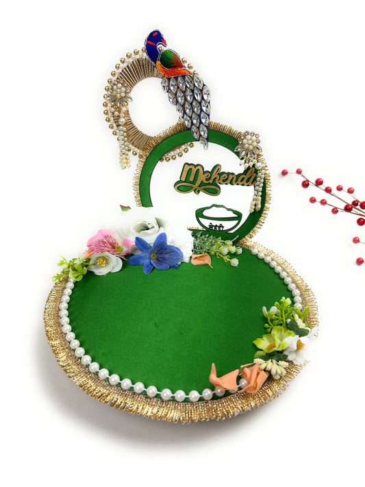 Green Gold Henna Tray – Handcrafted Mehndi Wedding Ritual Platter Décor