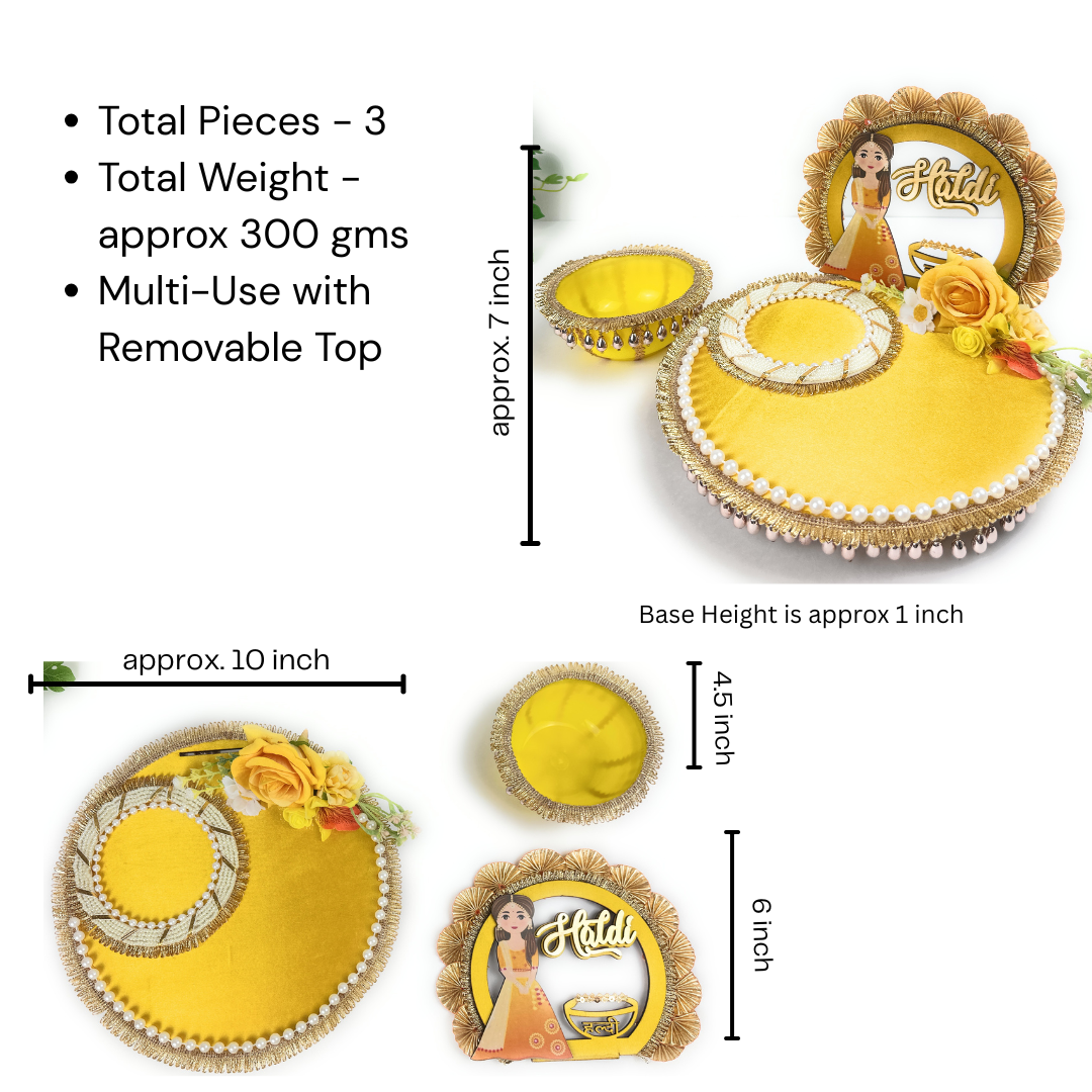 Haldi Wedding Ceremony Tray Set – Yellow Foldable Handcrafted Wedding Ritual Platter