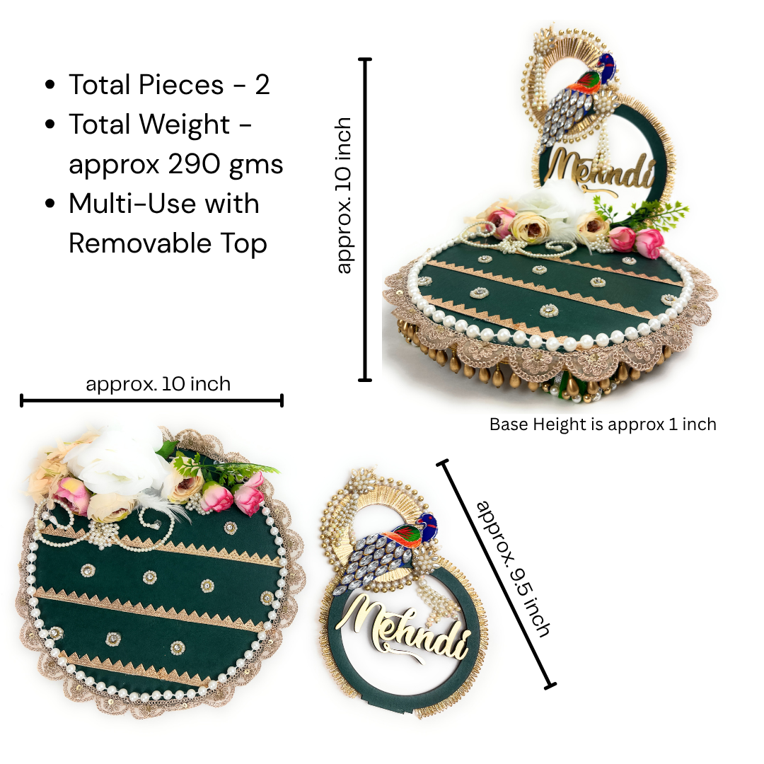 Green Gold Henna Tray – Handcrafted Mehndi Wedding Ritual Platter Décor