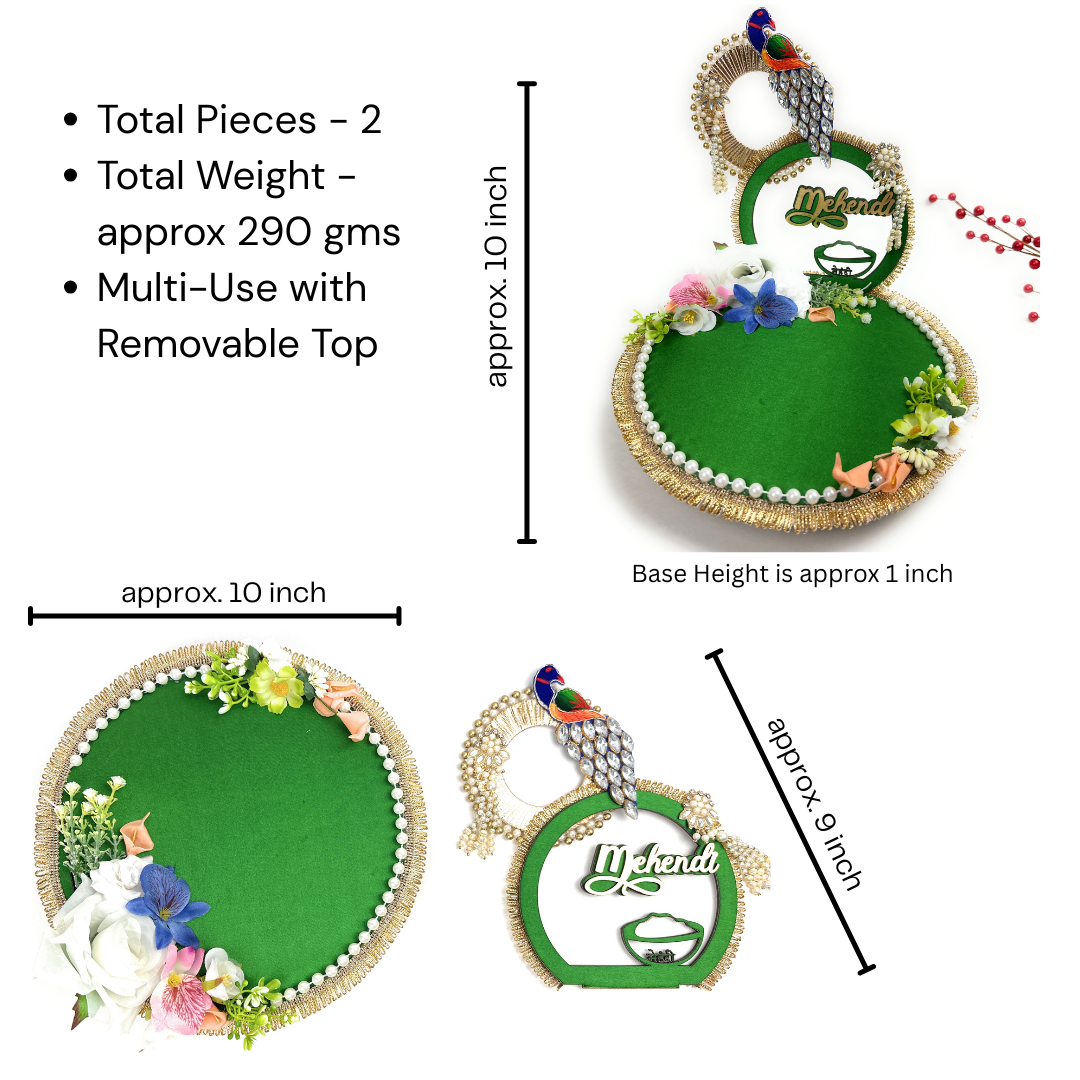 Green Gold Henna Tray – Handcrafted Mehndi Wedding Ritual Platter Décor