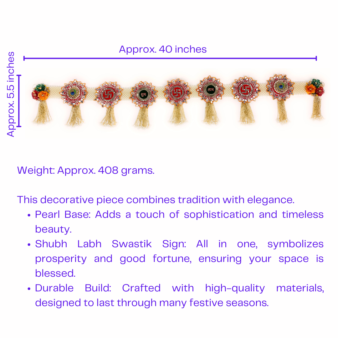 Handcrafted Premium Toran | Bandanwar | Pooja Door Hanging for Diwali, Housewarming | Unique Gift for Auspicious Occasions (Pearl Base)