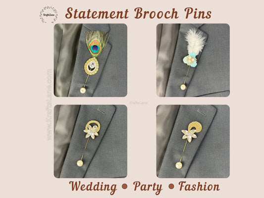 Statement Brooch Pins – Peacock Feather & Gemstone Decorative Lapel Pins for Wedding, Party & Formal Wear