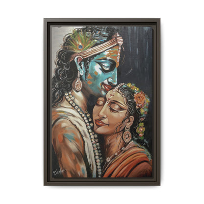 Radha Krishna Wall Art Print – Romantic Hindu Devotional Canvas – Krishna Peacock Feather Painting – Spiritual Home Decor