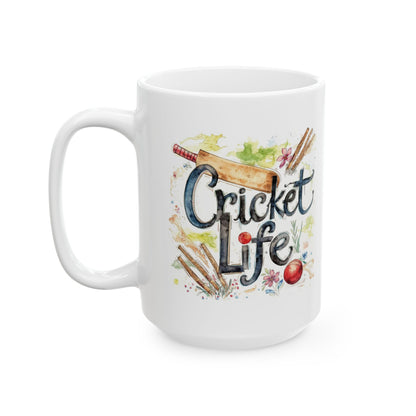 Cricket Sports Life Mug | Ceramic Coffee Cup, 11oz or 15oz