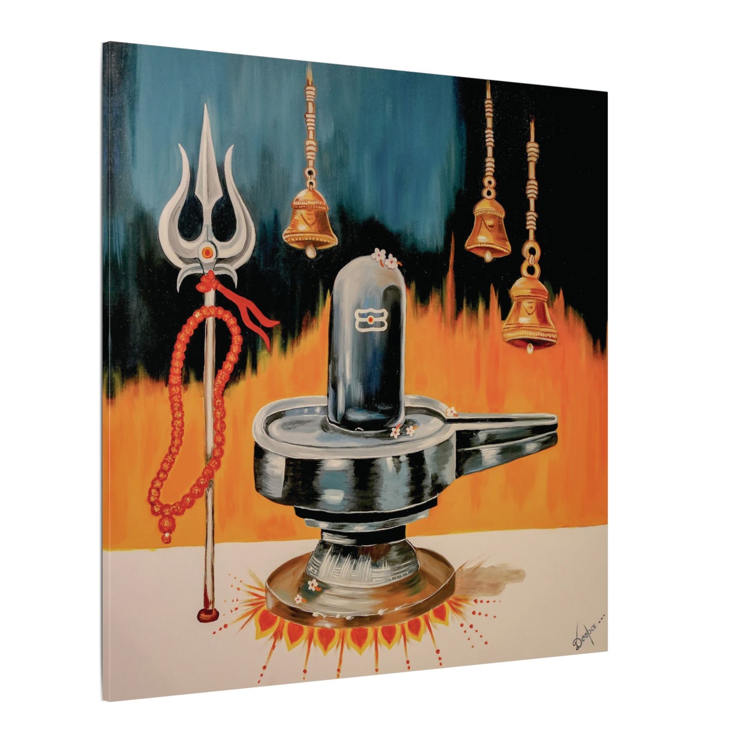 Shiva Lingam Canvas Art – Hindu Temple Trident & Bells Wall Decor
