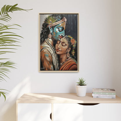 Radha Krishna Wall Art Print – Romantic Hindu Devotional Canvas – Krishna Peacock Feather Painting – Spiritual Home Decor