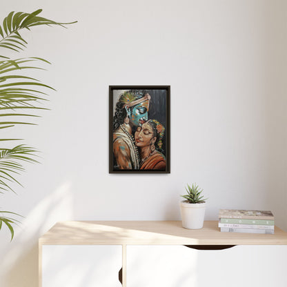 Radha Krishna Wall Art Print – Romantic Hindu Devotional Canvas – Krishna Peacock Feather Painting – Spiritual Home Decor