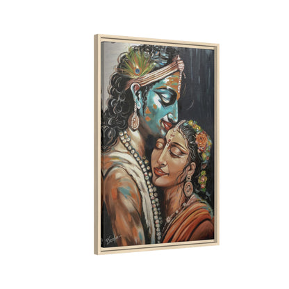 Radha Krishna Wall Art Print – Romantic Hindu Devotional Canvas – Krishna Peacock Feather Painting – Spiritual Home Decor