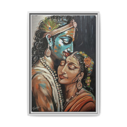Radha Krishna Wall Art Print – Romantic Hindu Devotional Canvas – Krishna Peacock Feather Painting – Spiritual Home Decor