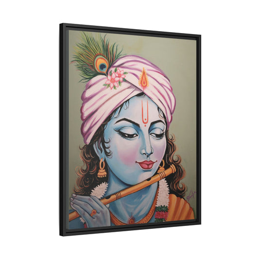 Framed Oli Painting Print of Serene Krishna Playing Flute | Original Artwork Printed | Ready-to-Use