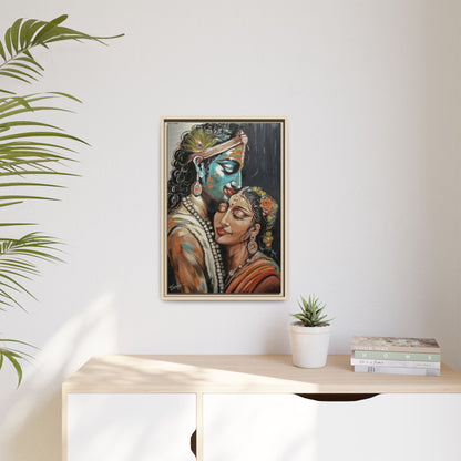 Radha Krishna Wall Art Print – Romantic Hindu Devotional Canvas – Krishna Peacock Feather Painting – Spiritual Home Decor