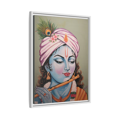 Framed Oli Painting Print of Serene Krishna Playing Flute | Original Artwork Printed | Ready-to-Use