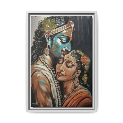 Radha Krishna Wall Art Print – Romantic Hindu Devotional Canvas – Krishna Peacock Feather Painting – Spiritual Home Decor