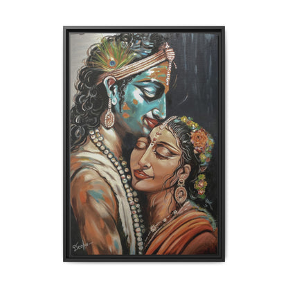 Radha Krishna Wall Art Print – Romantic Hindu Devotional Canvas – Krishna Peacock Feather Painting – Spiritual Home Decor