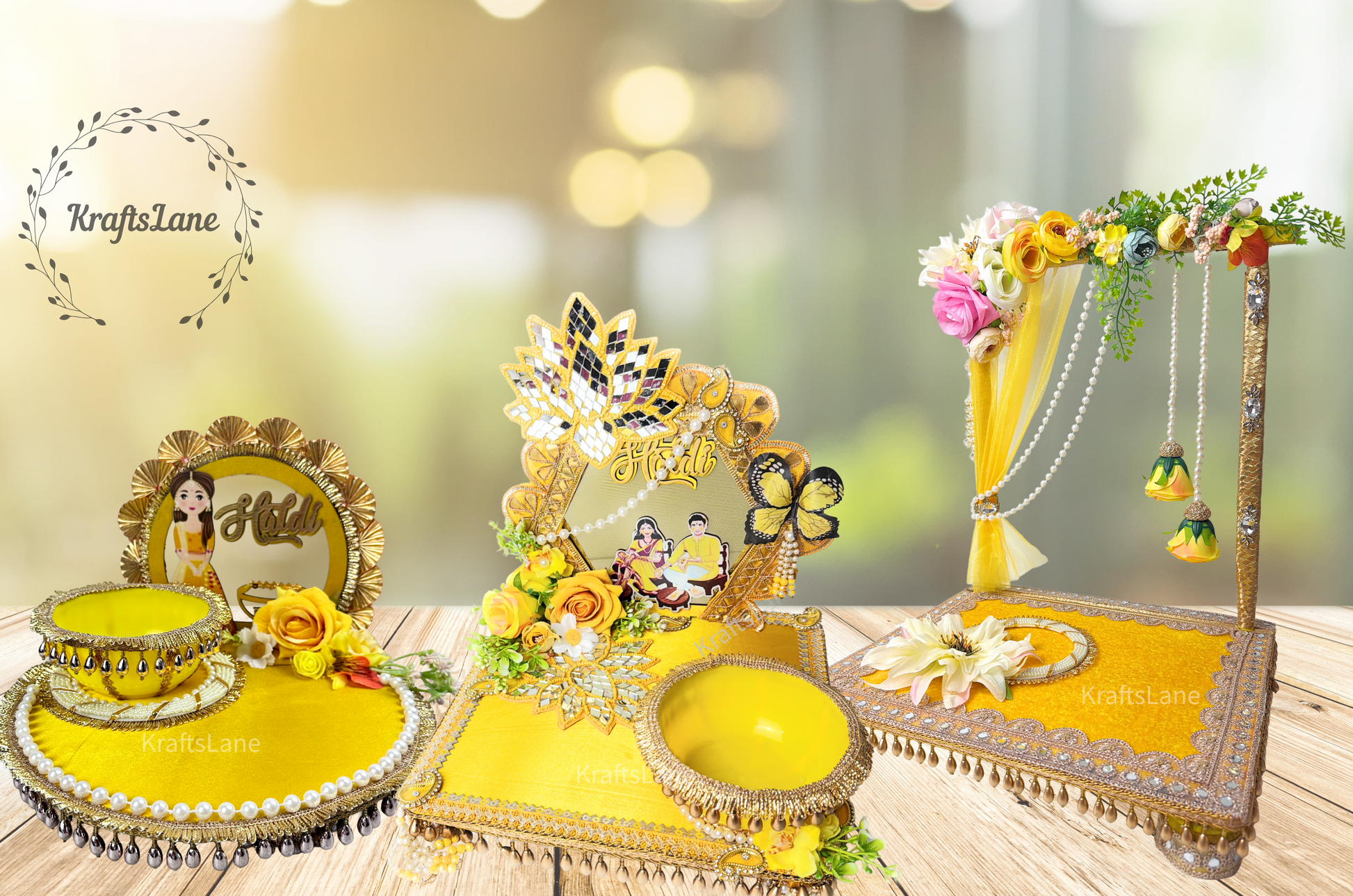 Foldable handcrafted haldi wedding platter for mehndi and turmeric ceremony