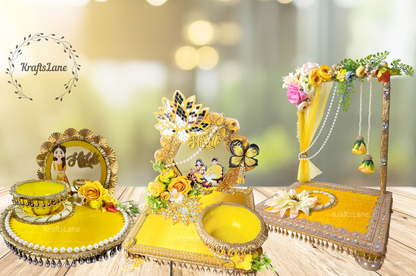 Foldable handcrafted haldi wedding platter for mehndi and turmeric ceremony