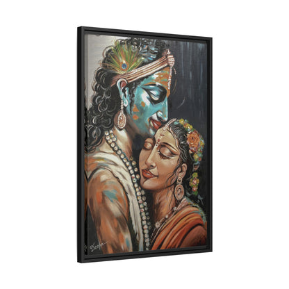 Radha Krishna Wall Art Print – Romantic Hindu Devotional Canvas – Krishna Peacock Feather Painting – Spiritual Home Decor