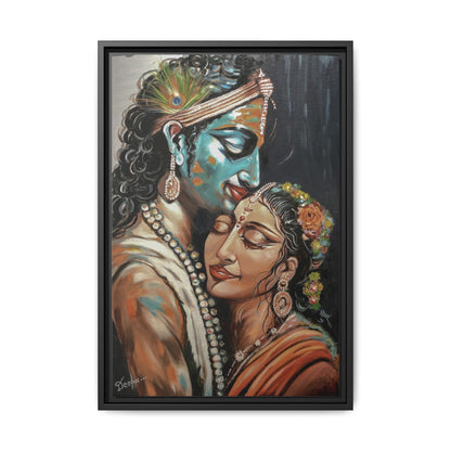 Radha Krishna Wall Art Print – Romantic Hindu Devotional Canvas – Krishna Peacock Feather Painting – Spiritual Home Decor