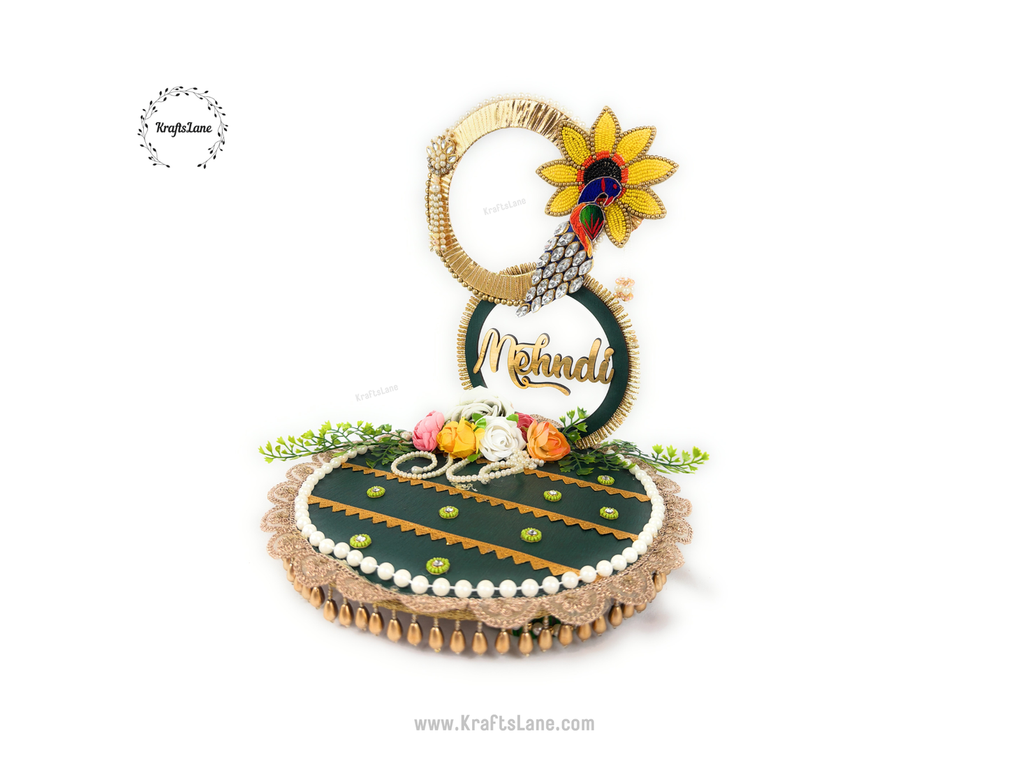 Green Gold Henna Tray – Handcrafted Mehndi Wedding Ritual Platter Décor