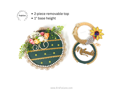 Green Gold Henna Tray – Handcrafted Mehndi Wedding Ritual Platter Décor