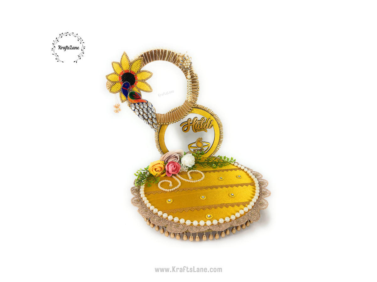 Haldi Ceremony Tray Set – Yellow Foldable Indian Wedding Ritual Platter | South Asian Wedding Decor USA