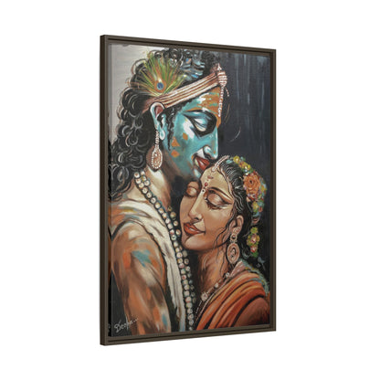 Radha Krishna Wall Art Print – Romantic Hindu Devotional Canvas – Krishna Peacock Feather Painting – Spiritual Home Decor