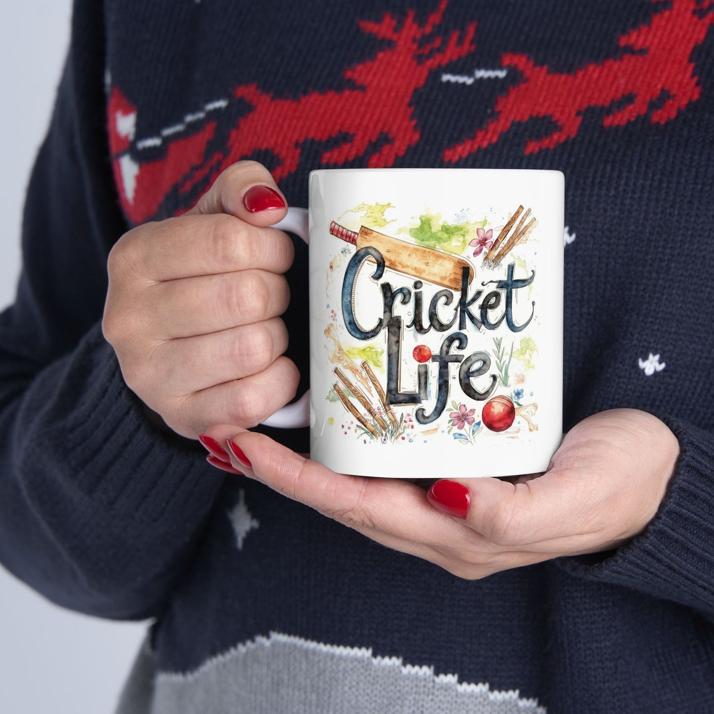 Cricket Sports Life Mug | Ceramic Coffee Cup, 11oz or 15oz