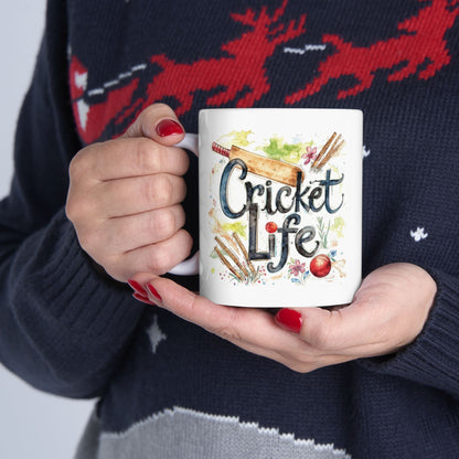 Cricket Sports Life Mug | Ceramic Coffee Cup, 11oz or 15oz