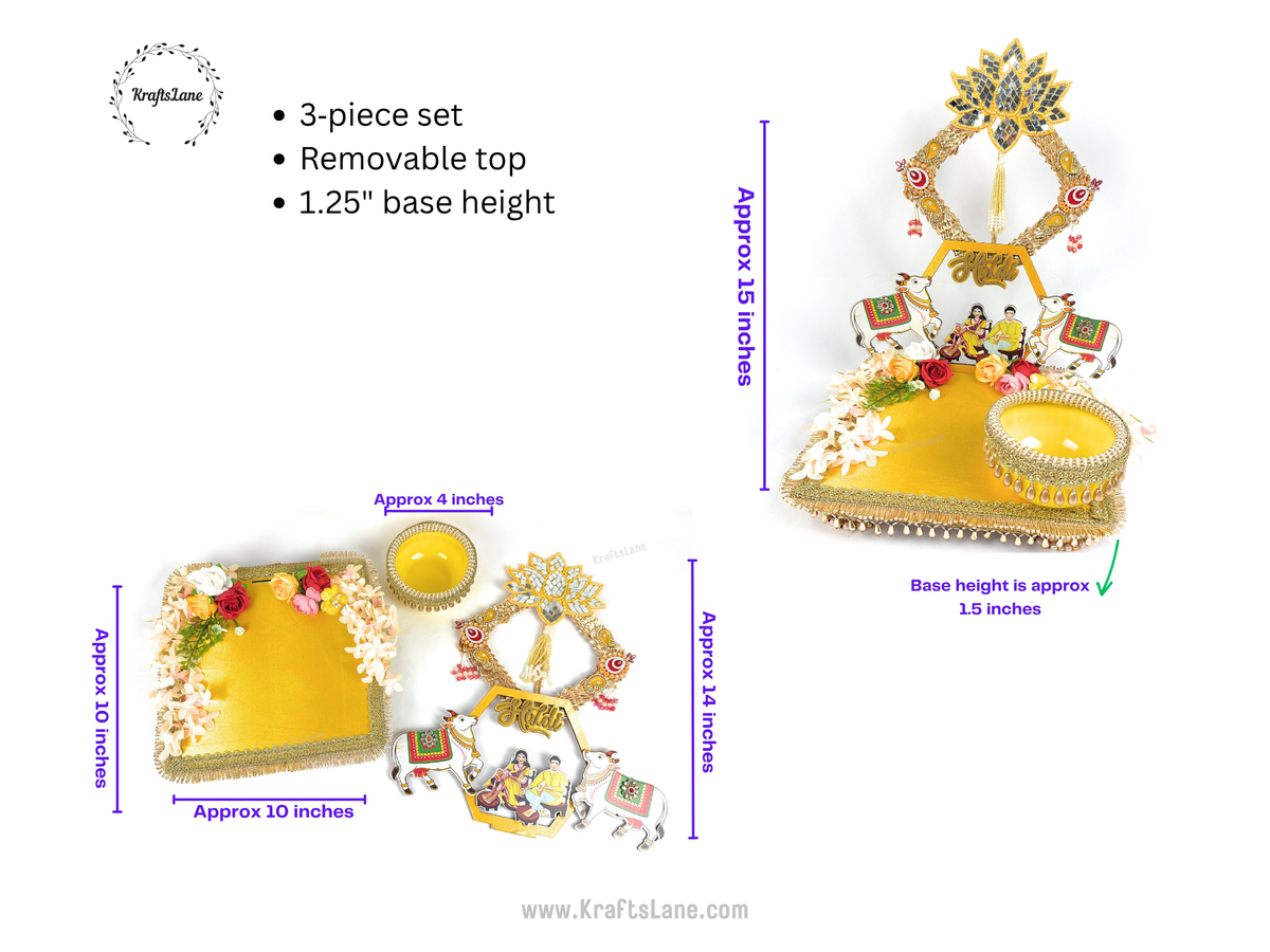 Haldi Ceremony Tray Set – Yellow Foldable Indian Wedding Ritual Platter | South Asian Wedding Decor USA