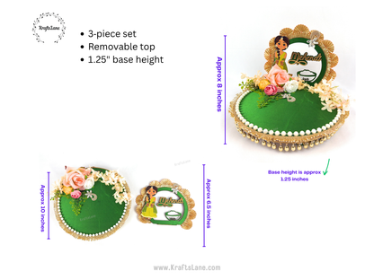 Green Gold Henna Tray – Handcrafted Mehndi Wedding Ritual Platter Décor