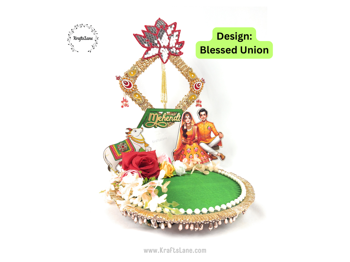 Green Gold Henna Tray – Handcrafted Mehndi Wedding Ritual Platter Décor