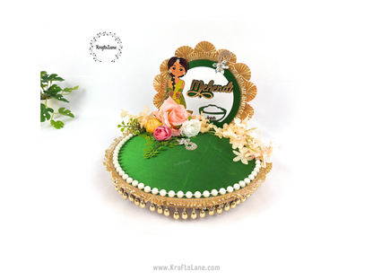Green Gold Henna Tray – Handcrafted Mehndi Wedding Ritual Platter Décor