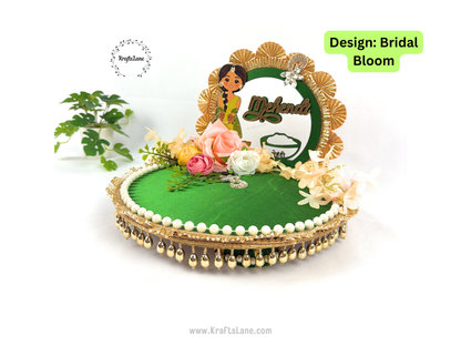 Green Gold Henna Tray – Handcrafted Mehndi Wedding Ritual Platter Décor