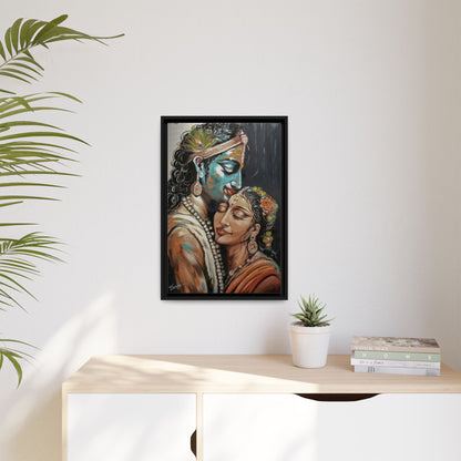 Radha Krishna Wall Art Print – Romantic Hindu Devotional Canvas – Krishna Peacock Feather Painting – Spiritual Home Decor