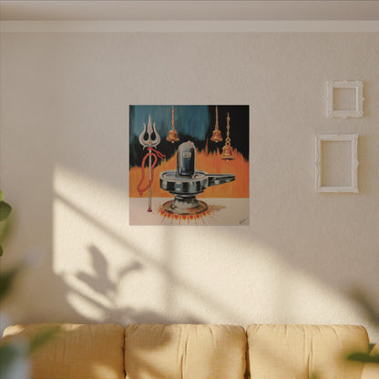 Shiva Lingam Canvas Art – Hindu Temple Trident & Bells Wall Decor