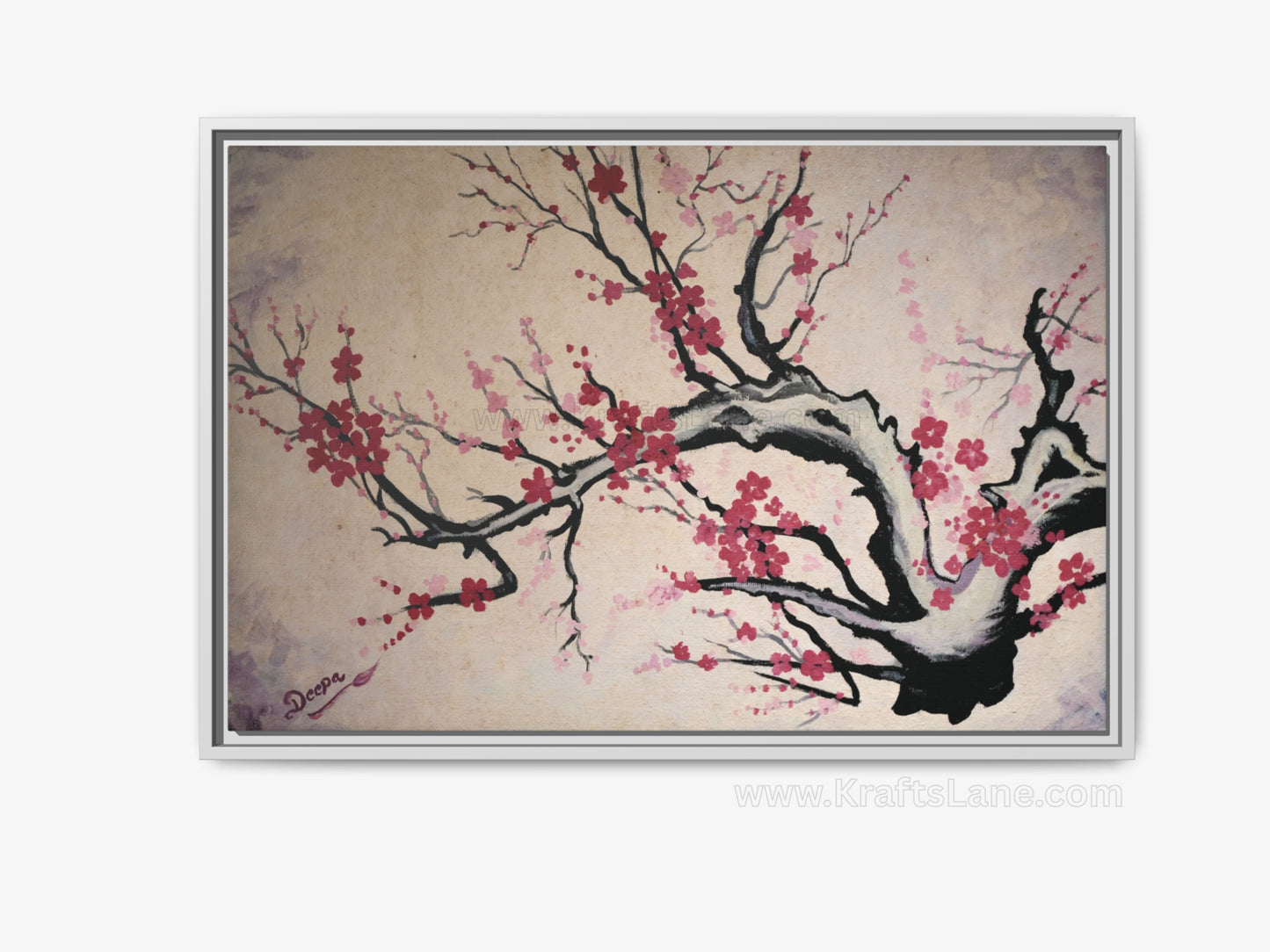 Cherry Blossom Wall Art Print  Floral Tree Canvas  Pink Blossom Painting  Nature Wall Decor  Asian Inspired Art  Spring Home Decor