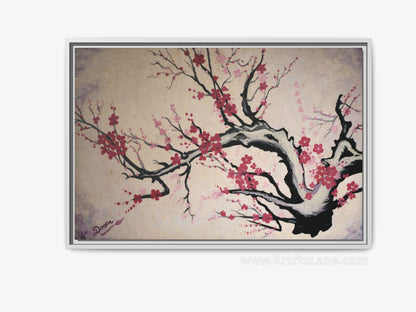 Cherry Blossom Wall Art Print  Floral Tree Canvas  Pink Blossom Painting  Nature Wall Decor  Asian Inspired Art  Spring Home Decor